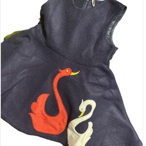 Girls BASHADIER Navy Casual Dress with Red & White Swans Size 10